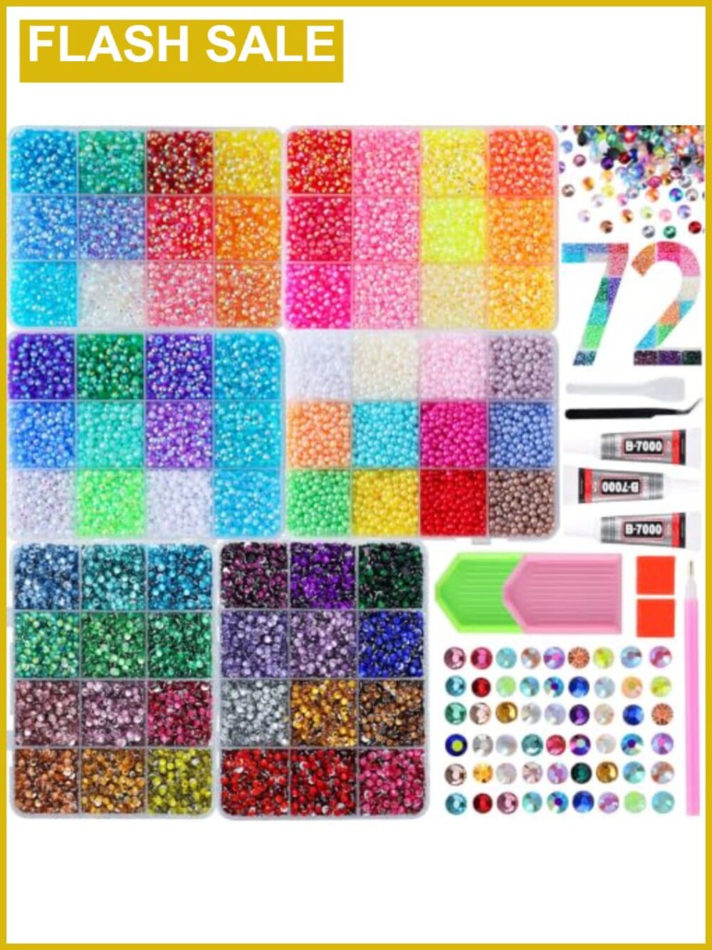 54000PCS 3mm Flatback Rhinestones Half Pearls Bedazzling Kit with Tools